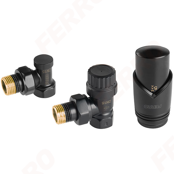 Handklæðaofnskrani Svartur Vinkill