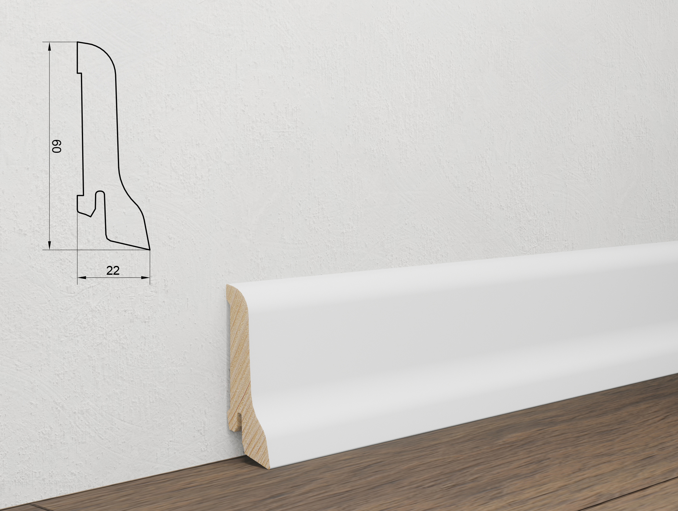 Parketlisti hvítur 22x60mm (teg 6019)