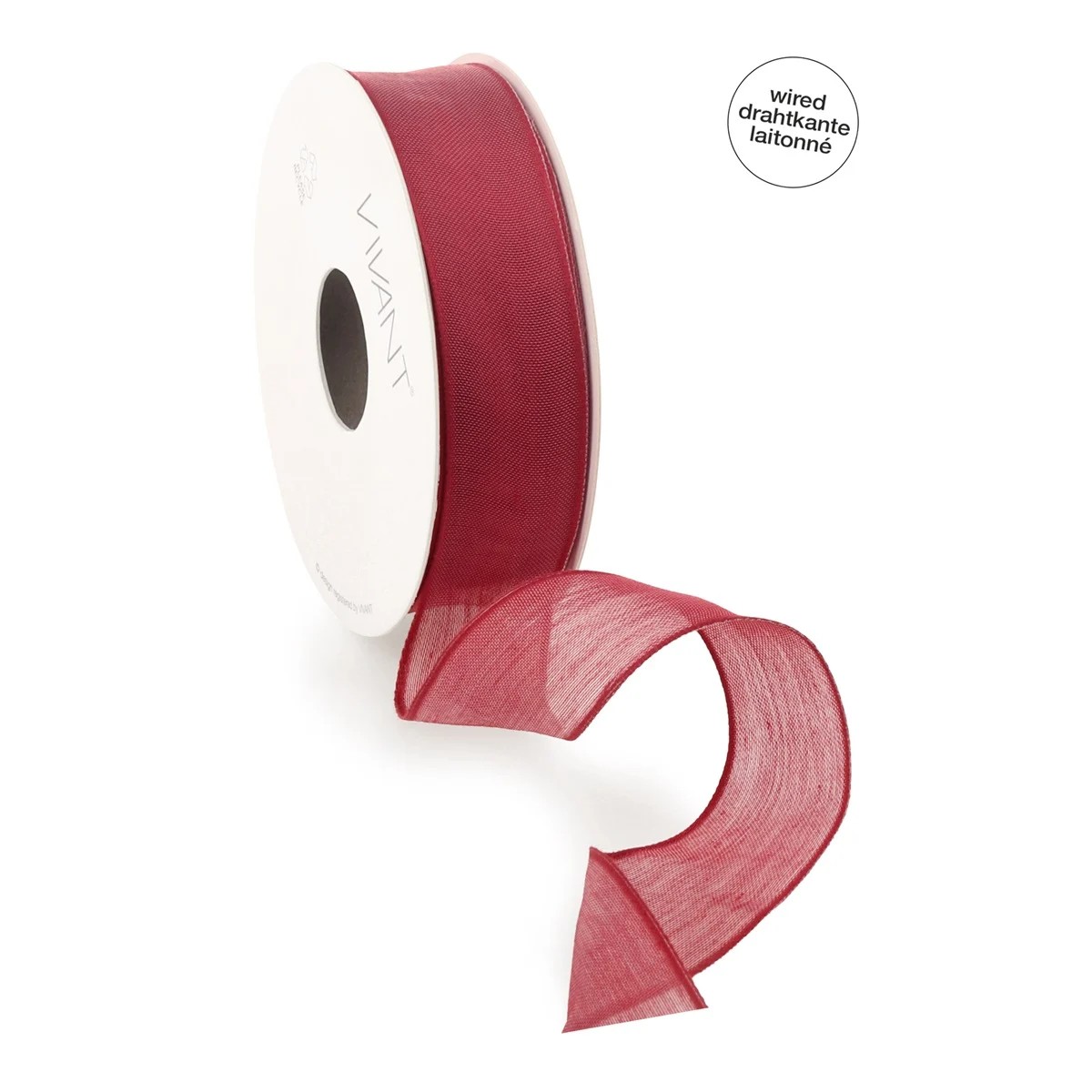 Borði Batiste með vír 38mm*20m vínrautt