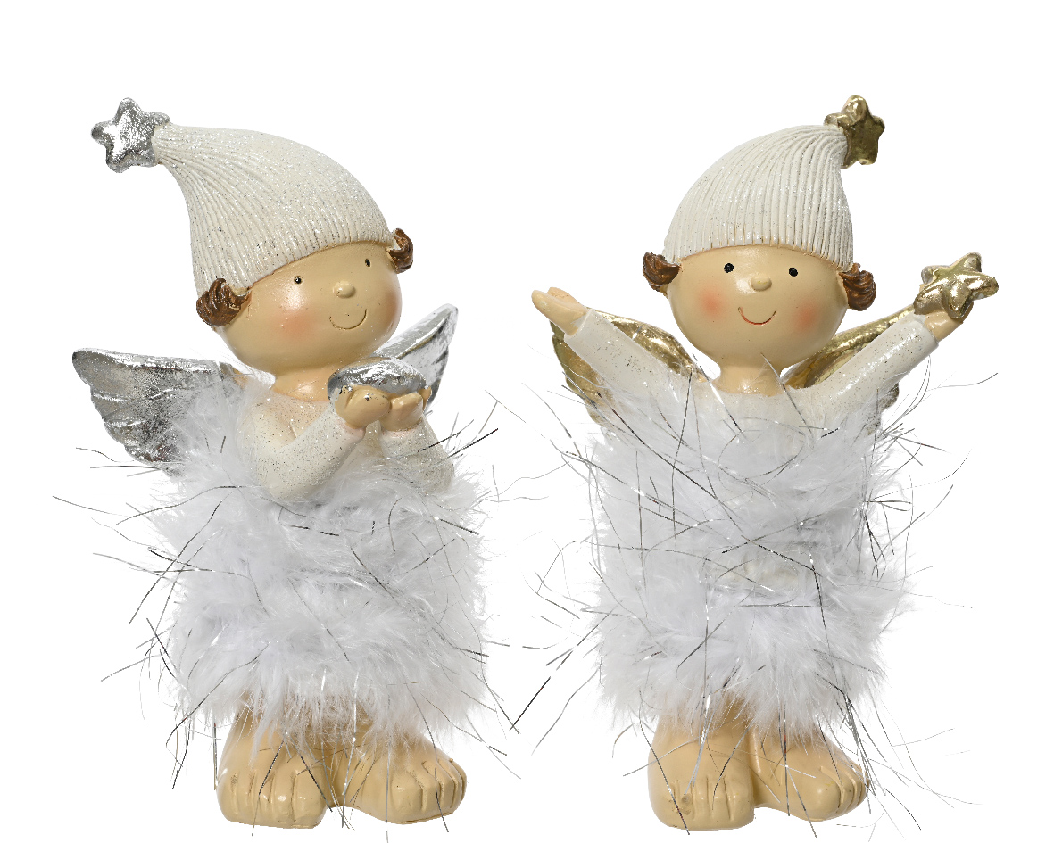 Engill með gervi fjöðrum 2 gerðir h12.1cm