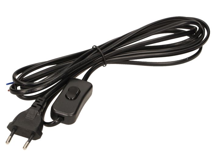 LAMPASNÚRA MEÐ ROFA OG KLÓ SVÖRT, OR-AE-1394/B