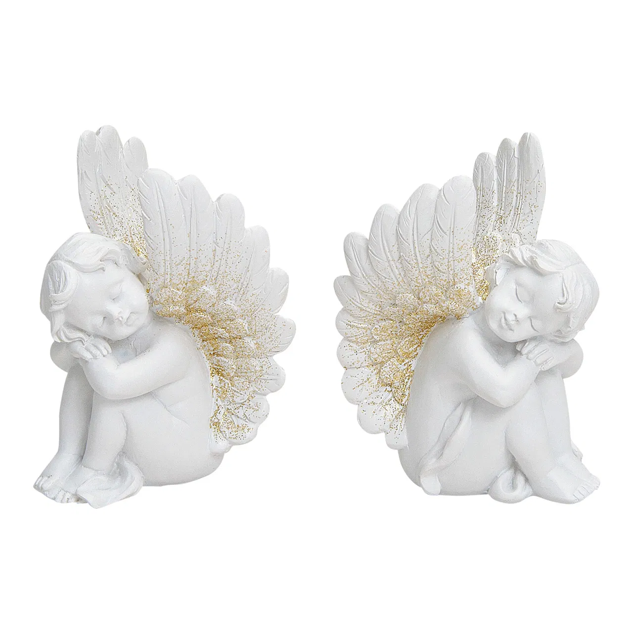 Engill situr 6*7*10cm hvítur með gylltu 2 mism.