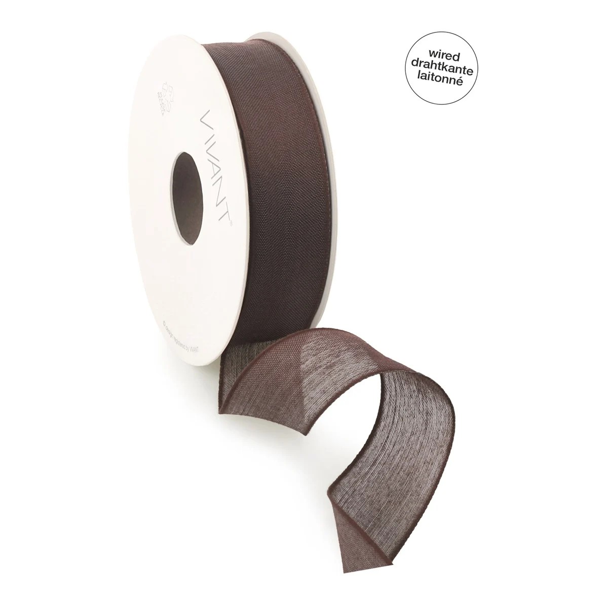 Borði Batiste með vír 38mm*20m brúnn