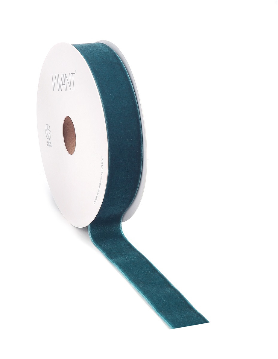 Borði velvet 25mm*10m petrol blár