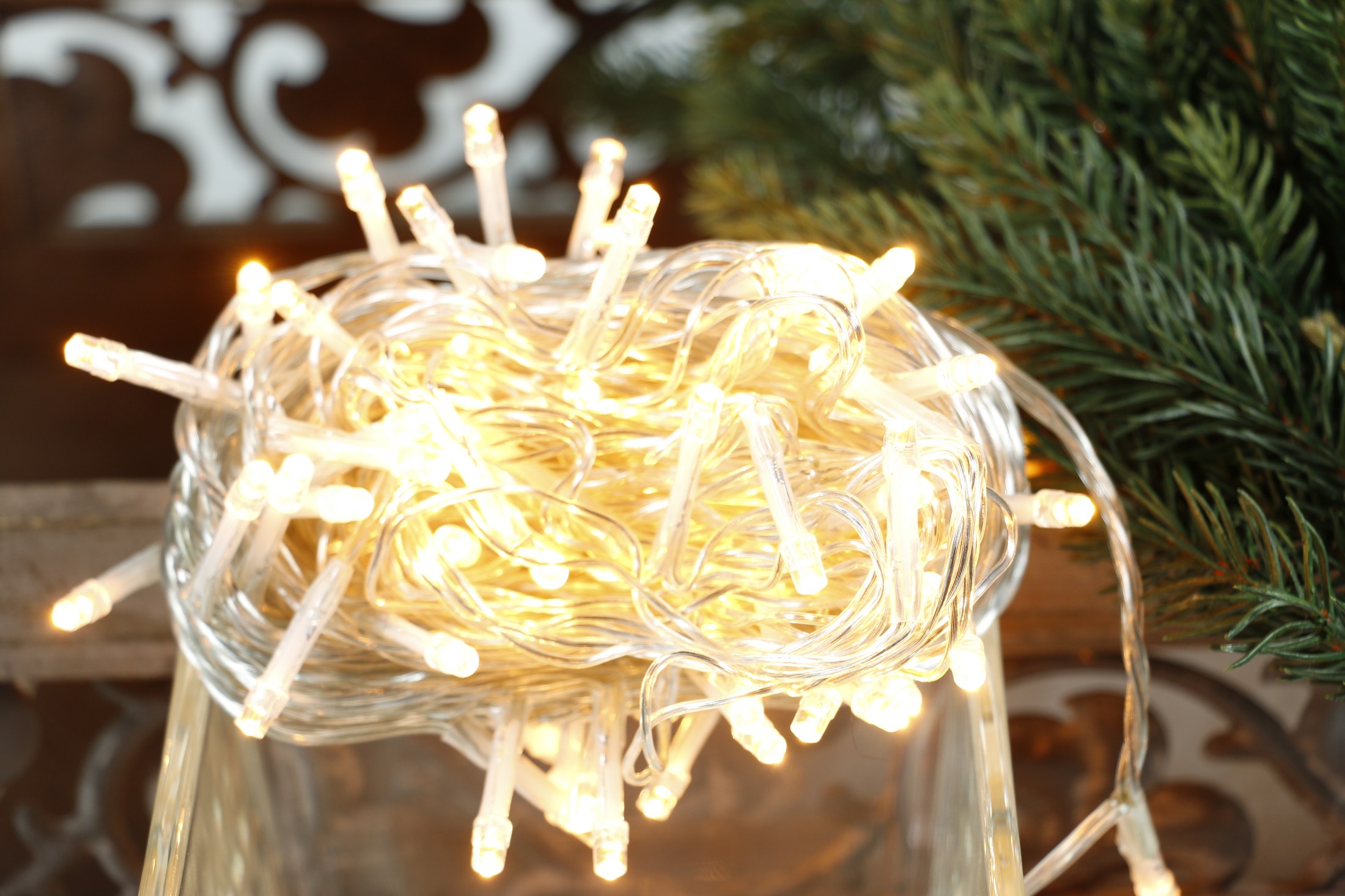 Sería Frost inni 80 LED hlý hvít á glærri snúru