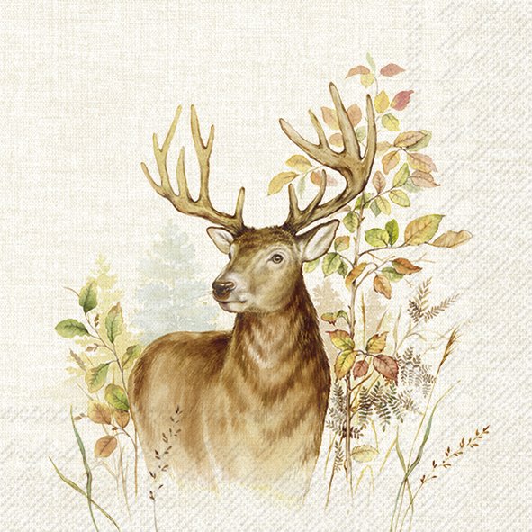Servíettur 33*33cm Hunted deer cream