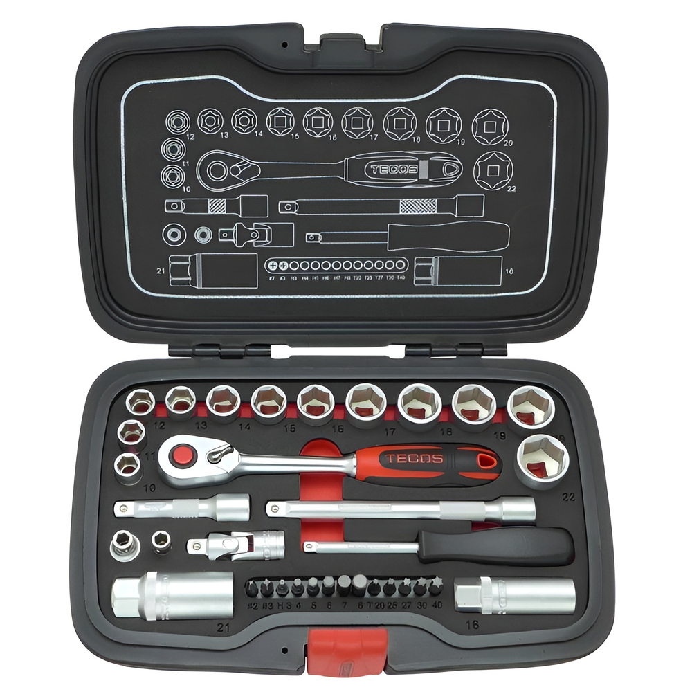 Topplyklasett Tecos 3/8" 34stk T-1934