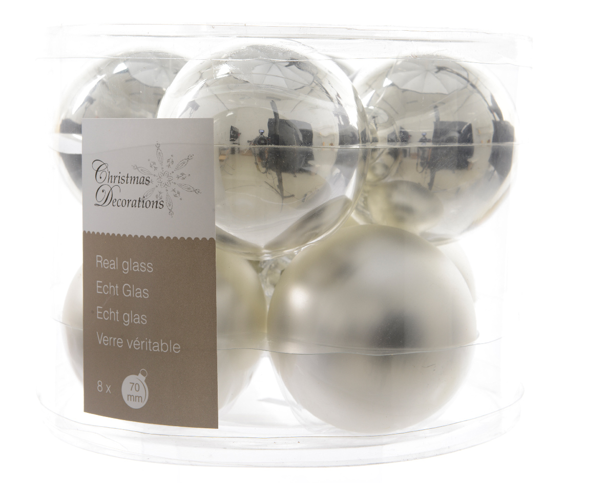 Kúlur 7cm 8stk silfur glans/matt