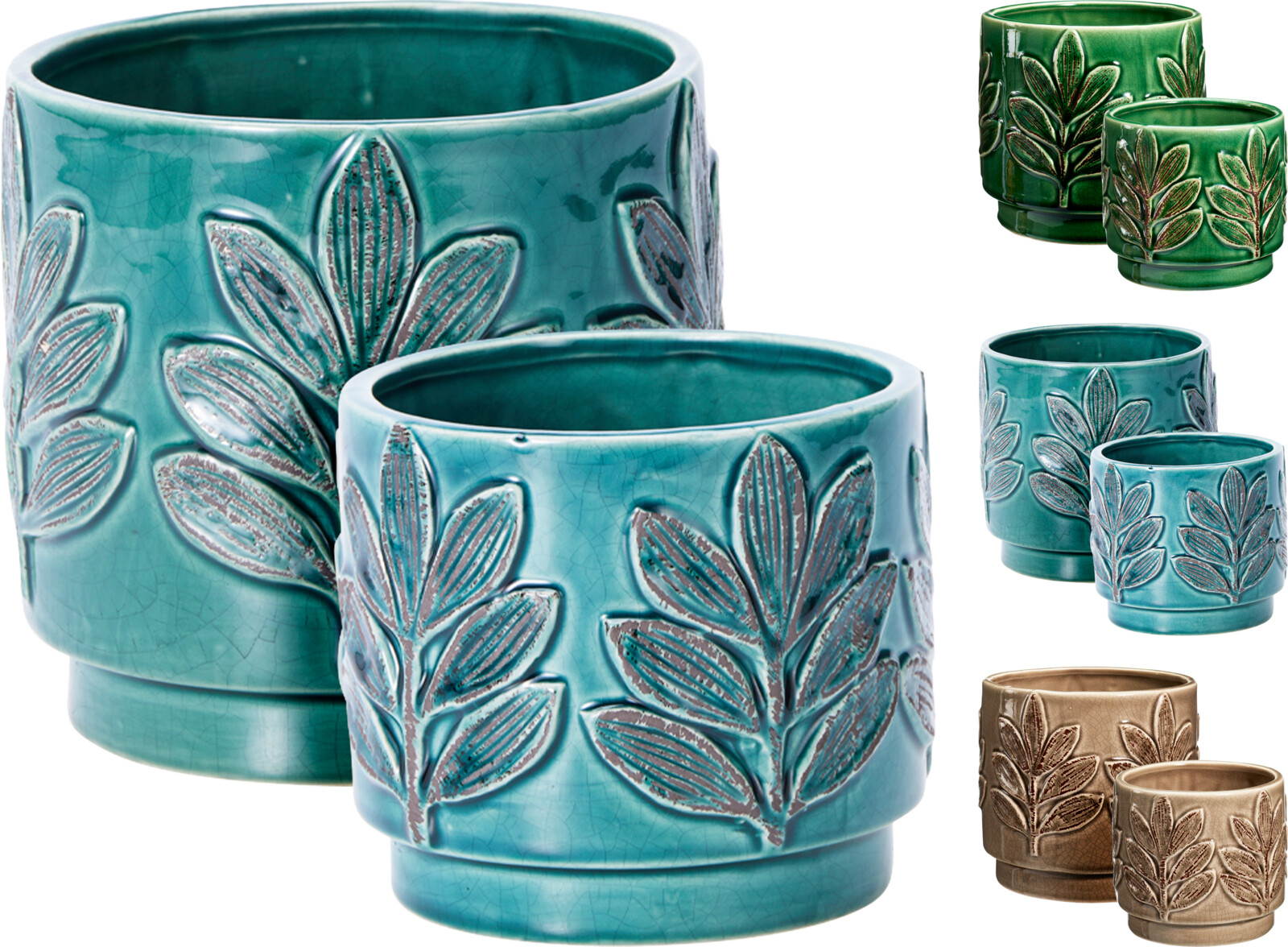 Blómapottur með laufmynstri 3 litir stór