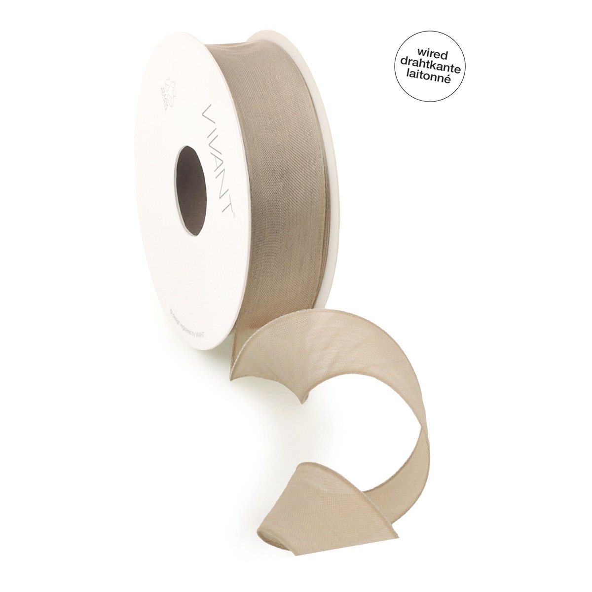 Borði 20m batiste m/vír 25mm sand