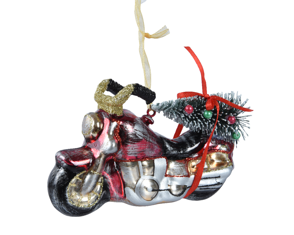 Hengiskraut mótorhjól með tré úr gleri h18,6cm rautt