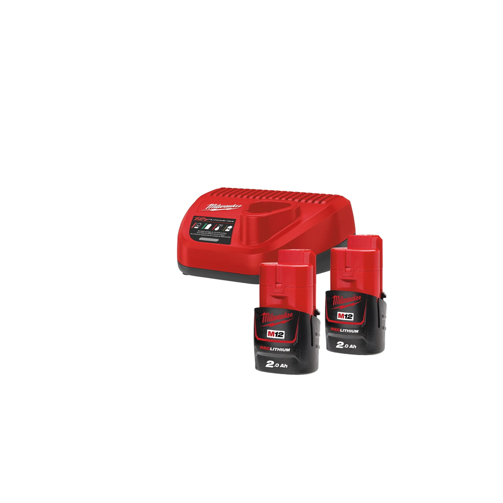 Rafhlöðusett 12V 2x2.0Ah +Hleðsutæki Milwaukee M12NRG-202