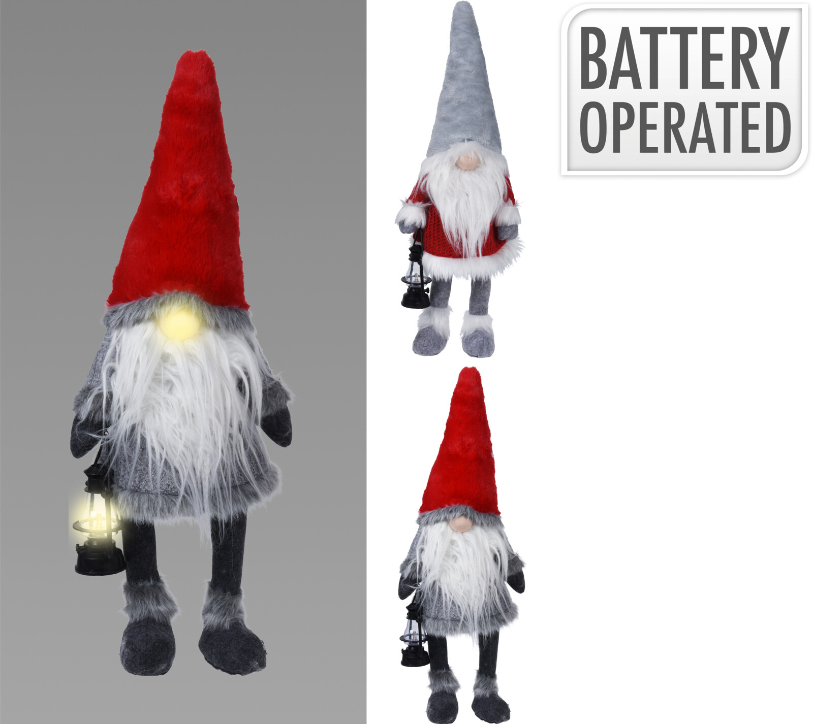 Jólaálfur með led ljós í nefinu 51cm 2 gerðir