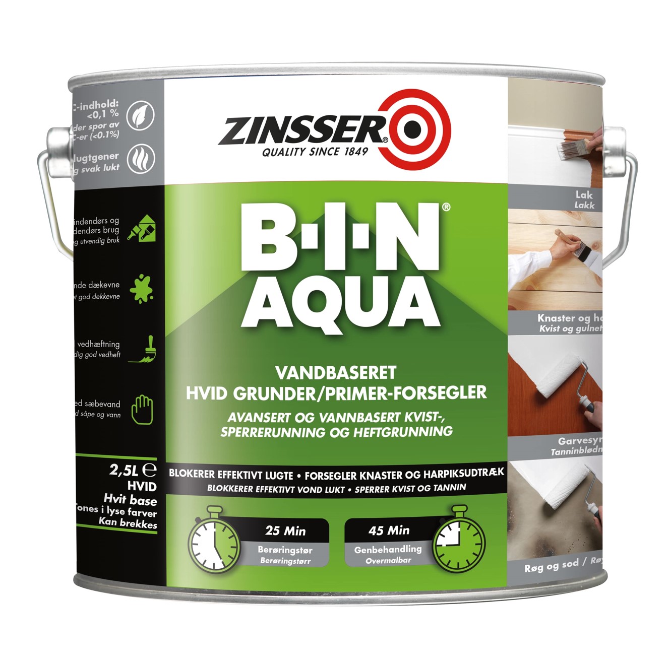 Grunnur Zinsser BIN Aqua 2,5 ltr hvítur