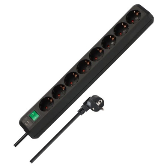 FJÖLTENGI 8F SVART 3M M/ROFA ECO LINE-H05VV-F 3G1,5 3M SNÚRA