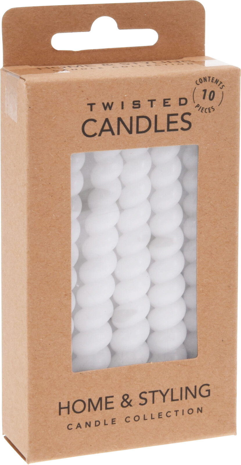 Sjakakerti 10cm Snúin 10stk í pakka hvít