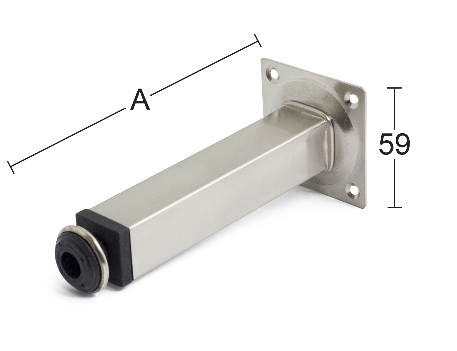 Borðfótur 10 cm ferkant 25X25 matt nikkel